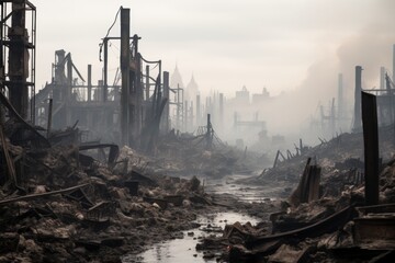 Destructive ecological catastrophe. devastating pollution and environmental disaster - obrazy, fototapety, plakaty