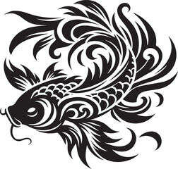 Tribal Koi Fish Swimming in Black and White