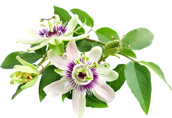 Closeup shot of passion flower isolated on white background.