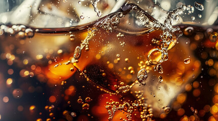 cola mit eiswürfeln in einem glas, getränke als hintergrund, Kohlensäure im soft drink, realistisch, schwarz, flüssigkeit, cocktail, gießen, erfrischend - obrazy, fototapety, plakaty