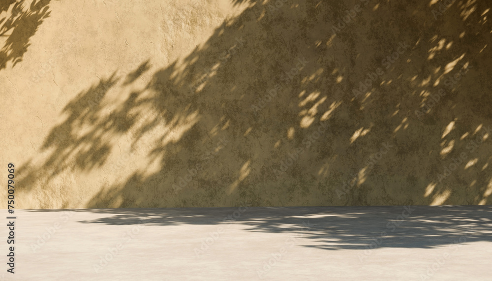 Aufkleber abstract minimal nature scene - empty stage on beige background and soft shadows of tree leaves. ped