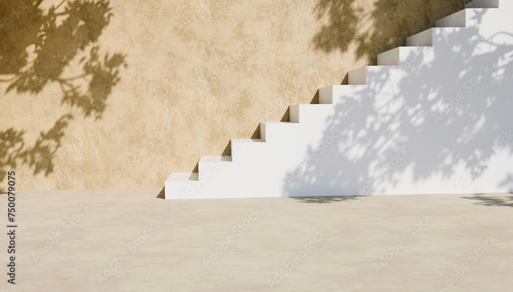 Aufkleber abstract minimal nature scene - empty stage and white steps on beige background and soft shadows of 