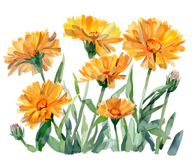 Calendula watercolor isolated on transparent background. PNG file