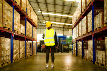 Obraz premium operation worker woman checking and inspecting cargo for stack items for shipping. Staff checking the store factory. industry factory warehouse. Worker Scanning Package In Warehouse.