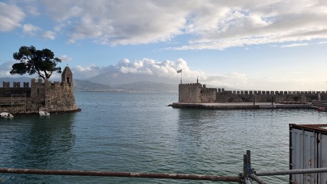 nafpaktos city port greece in winter season