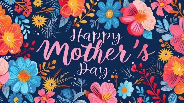 Colorful flowers and leaves with  "Happy Mother's Day" text