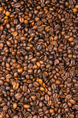 Coffee beans on a white background. Top view.
