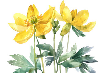 A Winter Aconite isolated on transparent background. PNG file