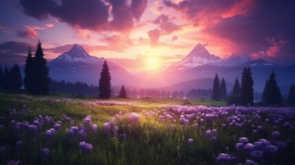 Picturesque sunset over majestic summer mountains - stunning natural landscape photography