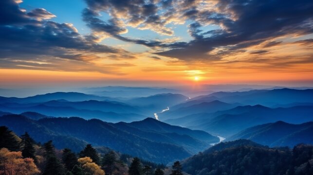 Majestic summer mountains blanketed in radiant sunset glow - nature landscape photography