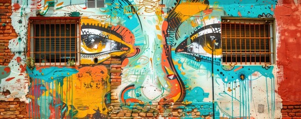 Fototapeta premium Colorful street art on urban building facade