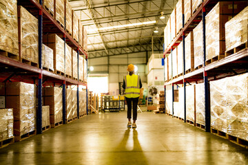 operation worker woman checking and inspecting cargo for stack items for shipping. Staff checking the store factory. industry factory warehouse. Worker Scanning Package In Warehouse.