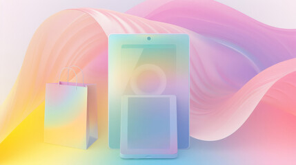 Abstract Online Shopping Concept with Tablet and Colorful Waves