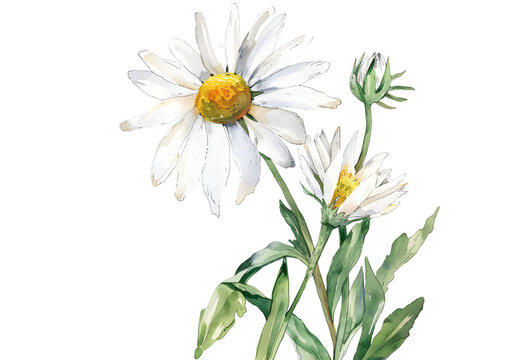 Daisy watercolor Flower isolated on transparent background. PNG file
