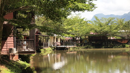 Fototapeta premium A small little village attraction by the lake