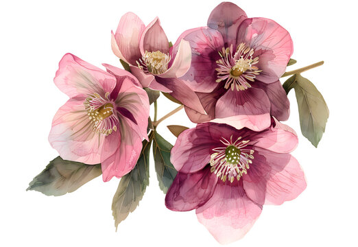 A Hellebore watercolor isolated on transparent background. PNG file