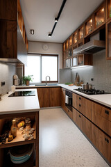 Small kitchen interior in modern apartment.