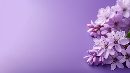 Naklejka na ściany i meble banner with place for text, lilac flowers on a light background