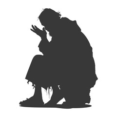 Silhouette beggar black color only full body