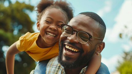 Joyful African American Father and Daughter Sharing a Laugh Outdoors