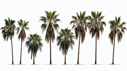 Obraz premium Coconut and palm trees on a white background. Tropical plant and flowers concept.