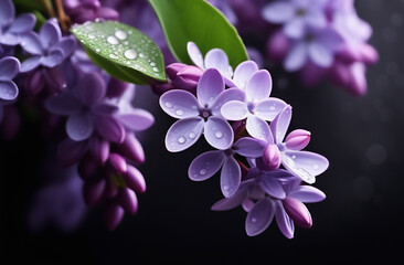 banner, lilac flowers on a dark background