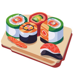 Decorative Sushi rolls on a plate | Vector for asian chinese japanese restaurant menu 