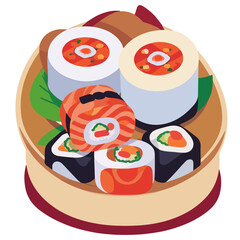 Decorative Sushi rolls on a plate | Vector for asian chinese japanese restaurant menu 