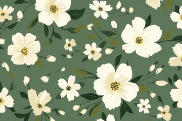 Fototapeta na wymiar Flowers pattern on green background