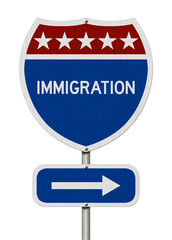 USA Immigration this way message on highway road sign