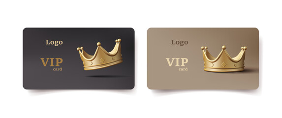 Golden and platinum VIP card template with 3d render modern golden crown