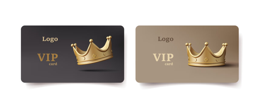 Golden and platinum VIP card template with 3d render modern golden crown
