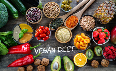 Obraz na płótnie Canvas Food products representing the vegan diet. Veganism