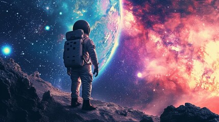 Stellar Frontier: Astronaut Contemplating the Cosmos - obrazy, fototapety, plakaty