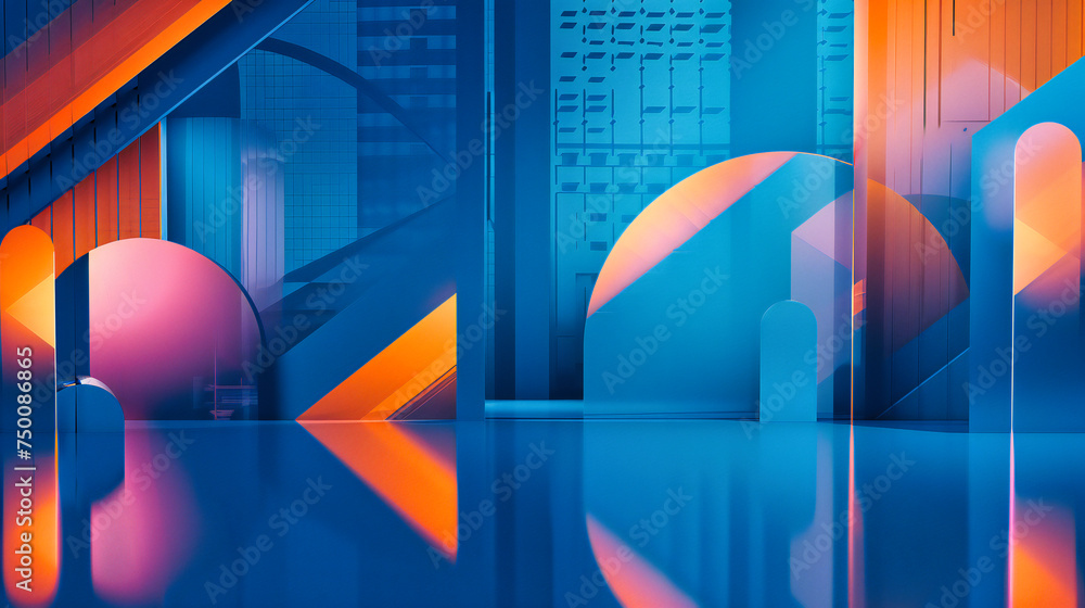Poster modern abstract design with geometric shapes, showcasing bright colors and patterns in a creative an