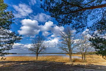 Water reservoir in Poraj in spring on a lake