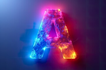 Letter A - colorful glowing outline alphabet symbol on blue lens flare isolated white background