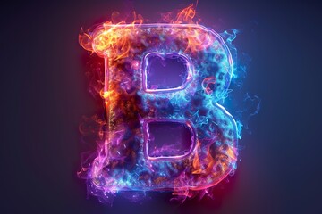Letter B - colorful glowing outline alphabet symbol on blue lens flare isolated white background background