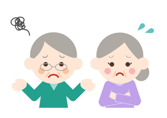 困っているシニアカップルのイラスト