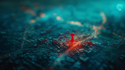 white map background with a red map pin, in the style of dark aquamarine and red, digital neon, contact printing, vray, dark azure. - obrazy, fototapety, plakaty