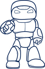 Cartoon illustration of a friendly blue robot outline