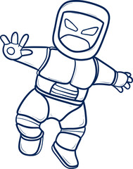 outline cartoon robot character standing with a confident pose