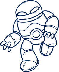 Cartoon robot in blue and orange outline