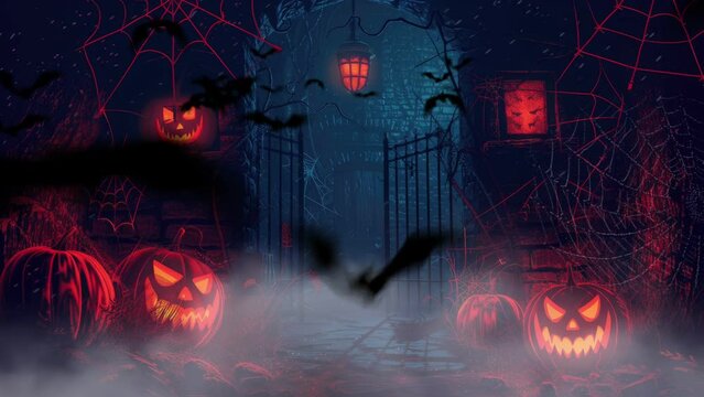 animated halloween night decorative with bat and moon background. seamless looping time-lapse virtual video animation background