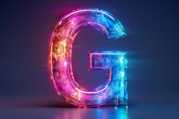 Letter G - colorful glowing outline alphabet symbol on blue lens flare isolated white background background - obrazy, fototapety, plakaty