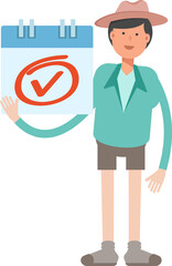 Boy Character and Check Mark Sign
