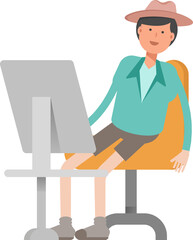 Boy Character Working on Desktop
