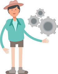 Boy Character Holding Gears
