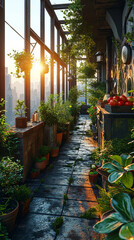 Urban Agriculture Rooftop Garden: An urban rooftop garden greenhouse.
