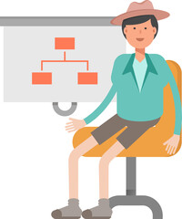 Boy Character Presenting Organization Chart
